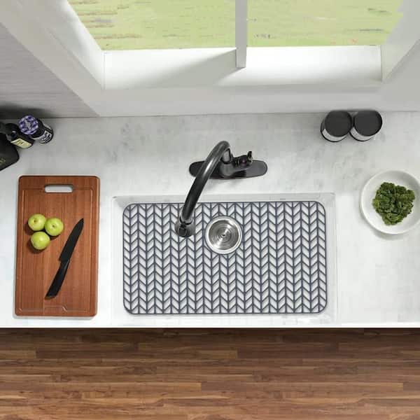 Gray Sink Protectors for Kitchen Sink, 26 in. x 14 in. Silicone Kitchen Sink Mat Grid for Sink with Rear Drain
