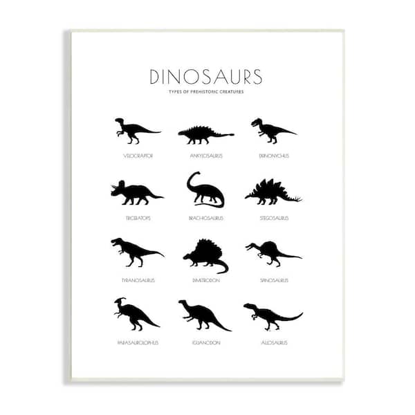 Stupell Industries "Types of Prehistoric Creatures Silhouettes" by Martina Pavlova Unframed Animal Wood Wall Art Print 13 in. x 19 in.