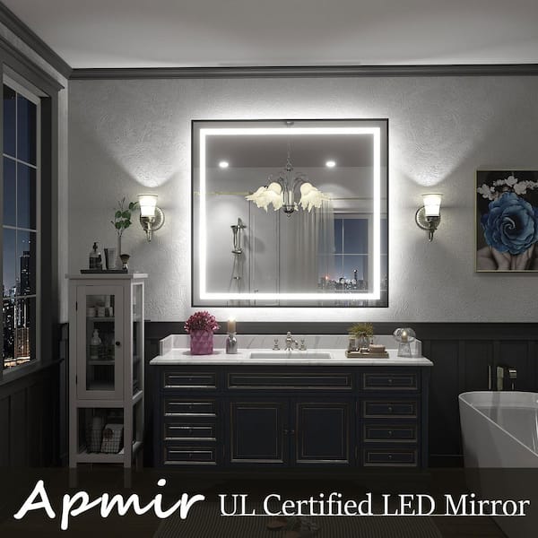 40 in. W x 38 in. H Rectangular Framed Front and Back LED Lighted Anti-Fog Wall Bathroom Vanity Mirror in Tempered Glass