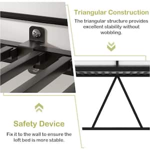 Twin Size Loft Bed, Black Metal Bedframe with Removable Ladder and Safety Guardrail, No Box Spring Needed, Space Saving