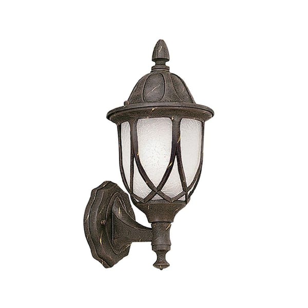 Designers Fountain Capella 13.5 in. Autumn Gold 1-Light Outdoor Wall Lamp with Satin Crackle Glass Shade
