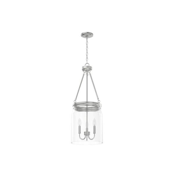 Hunter Devon Park 3 Light Brushed Nickel Island Pendant Light with Clear Glass Shade Foyer Light