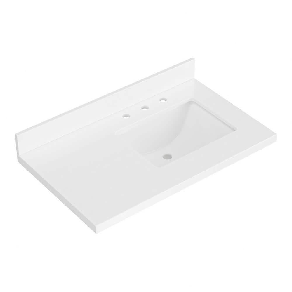 37 in. W x 22 in. D in Pure White Quartz with 1.5 in Thick Milter Edge with Rectangle Single Sink Vanity Top in White price history on PriceWatchPro