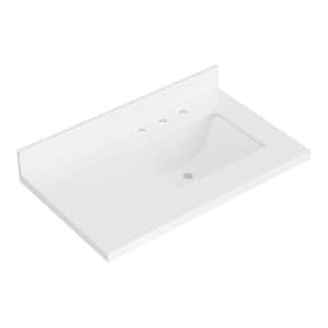 37 in. W x 22 in. D in Pure White Quartz with 1.5 in Thick Milter Edge with Rectangle Single Sink Vanity Top in White