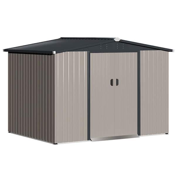 Brown 6 ft. W x 8 ft. D Metal Shed, Outdoor Storage Cabinet with 2-Sliding Door (48 sq. ft. )
