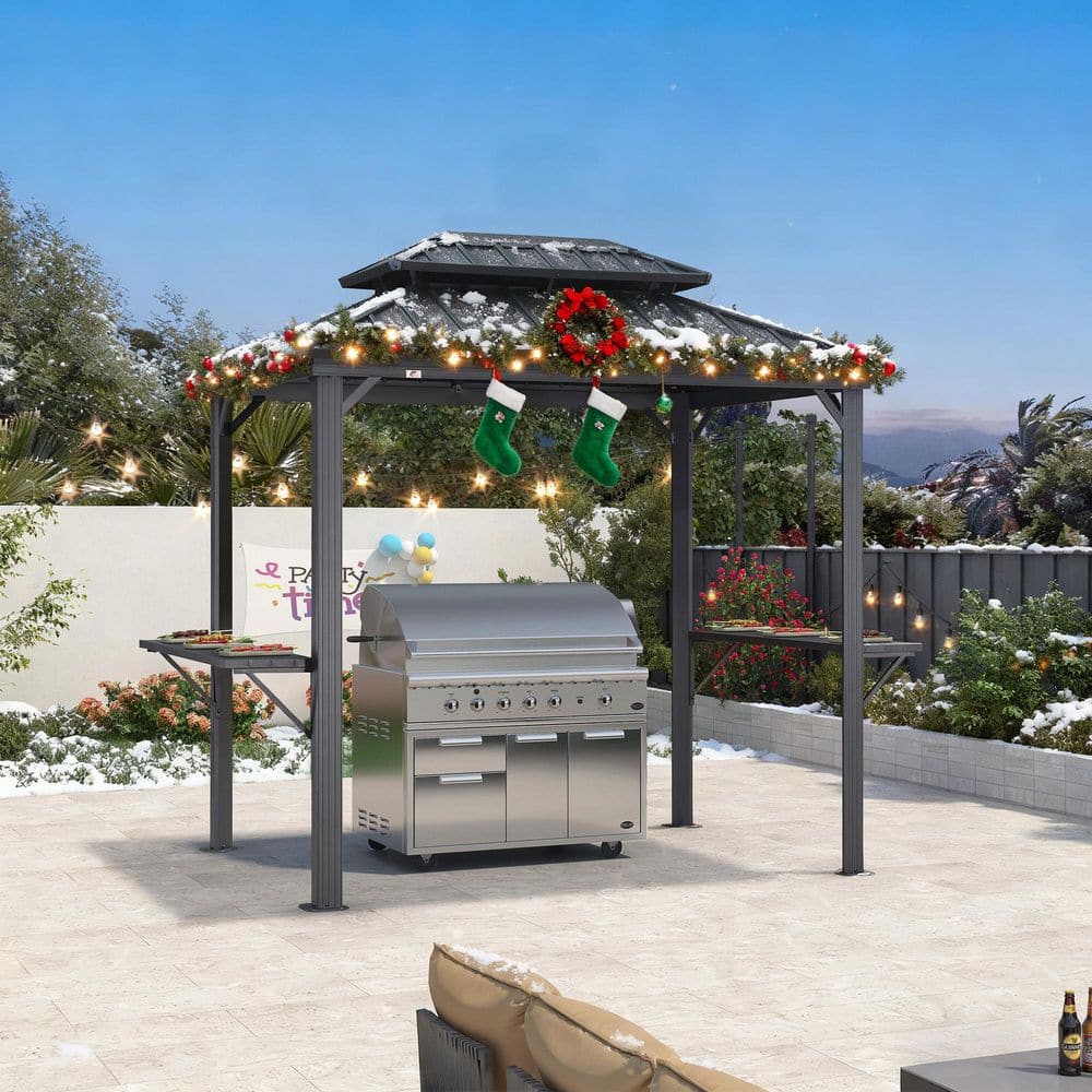 6 ft. x 8 ft. Hardtop Grill Gazebo for Patio Aluminum Barbecue Shelter Gazebo with Hooks and Shelves Double Tiered Grey price history on PriceWatchPro