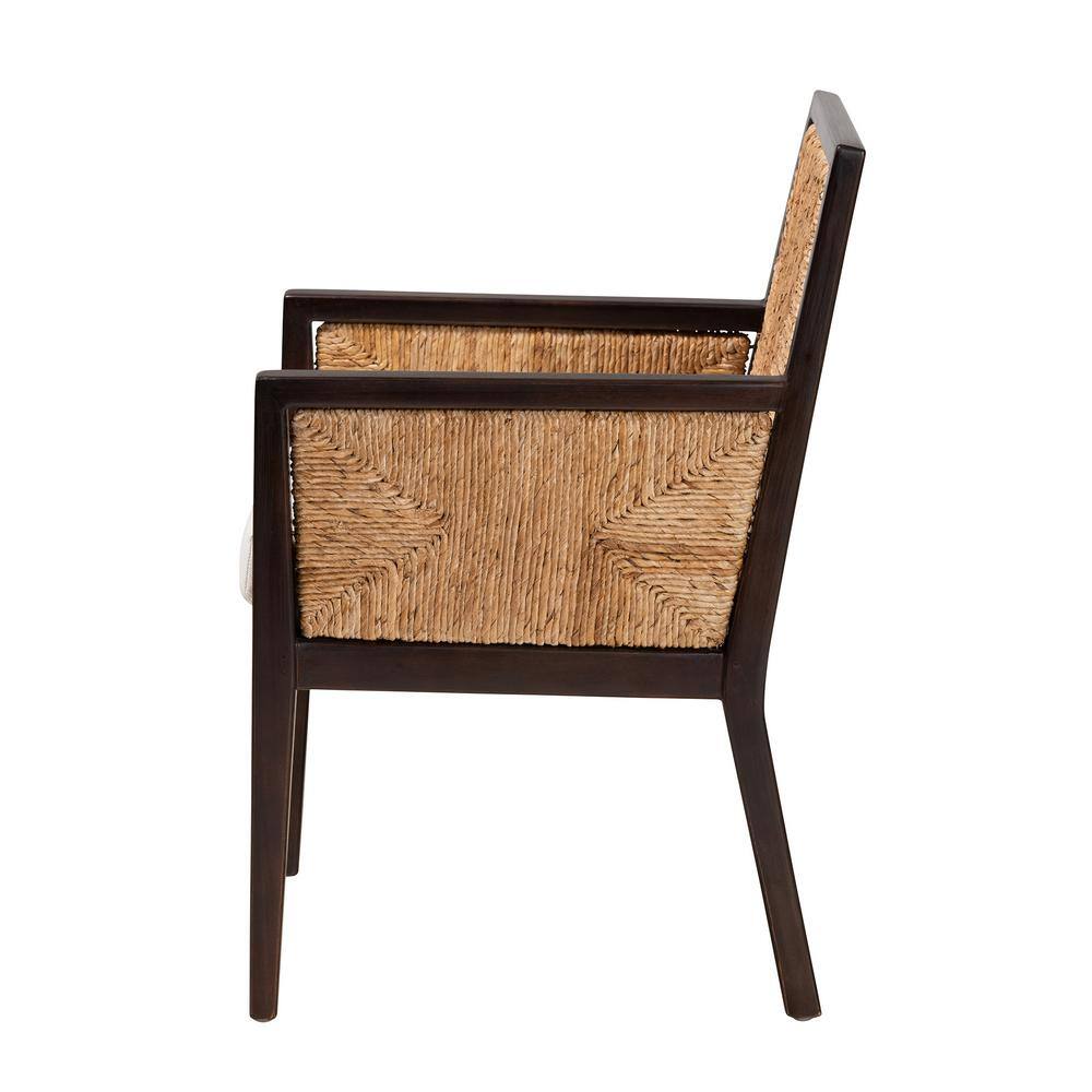 Joana Modern Bohemian Dark Brown Mahogany and Seagrass Arm Chair