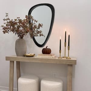 20 in. W x 30 in. H Irregular Natural Black Wood-Frame Wall Mirror, Distinctive Asymmetric Design