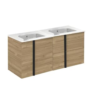 Onix 48 in. W x 18 in. D x 23 in. H Vanity with Drawers and with Doors Toffee Walnut in with Ceramic White Basin
