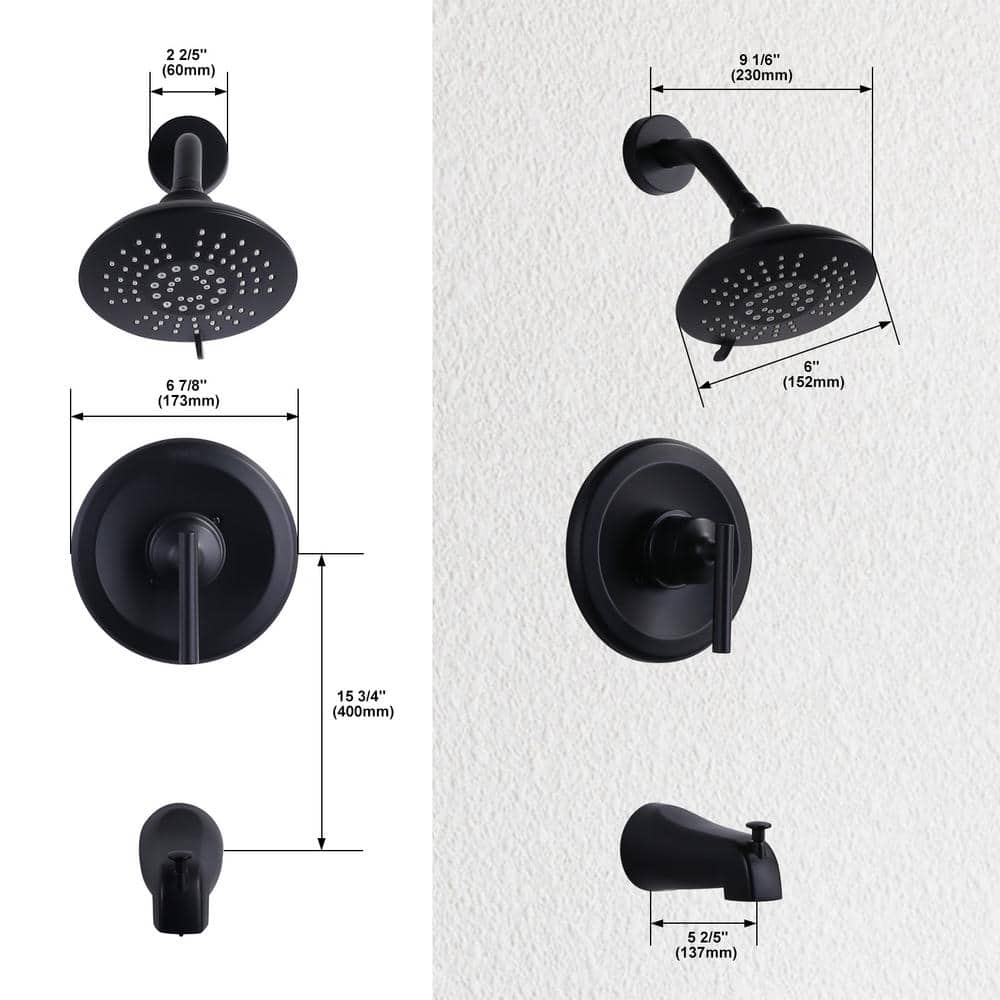 Matte Black Wall Mounted Single-Handle Shower Faucet Set