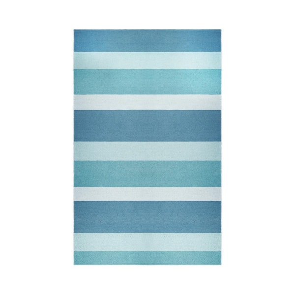 SUPERIOR Eisley Teal 6 ft. x 9 ft. Striped Indoor/Outdoor Area Rug