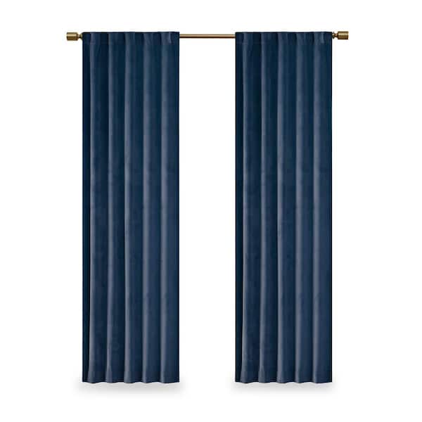 Garett Navy 37 in. W x 95 in. L 2-Piece Room Darkening Rod Pocket/Back Tab Window Panel Pair