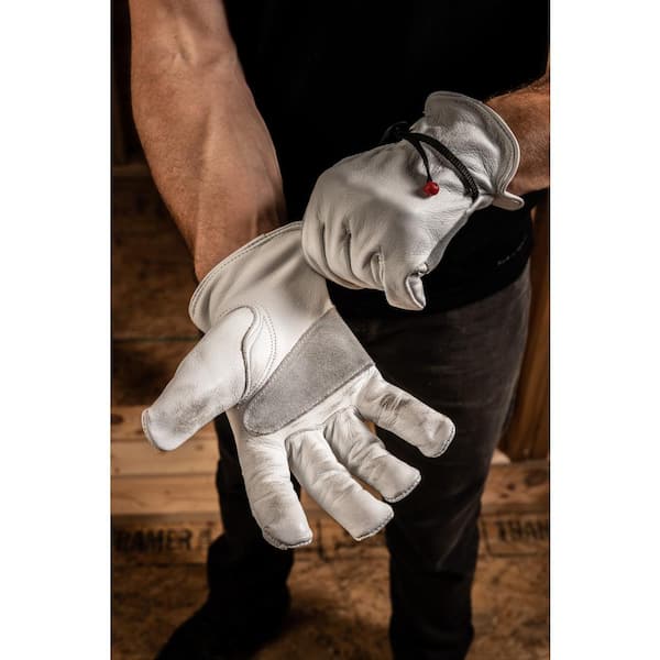 Flex Grip Leather Work Gloves - Tough Cowhide for Men and Women, Medium  (Gold)