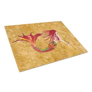 Ginger Red Headed Mermaid on Gold Tempered Glass Large Cutting Board