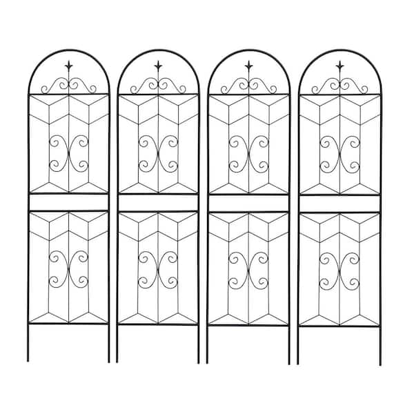 Outddor Black Metal 19.7 in. W x 71 in. H Rustproof Garden Trellis Flower Support for Climbing Plants(4-Pack)