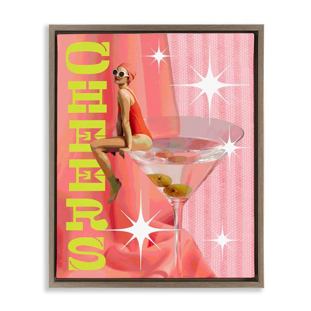 Cheers Retro Drink and Swimmer by Daphne Polselli Brown Floater Frame Food Graphic Art Print 21 in. x 17 in. price history on PriceWatchPro