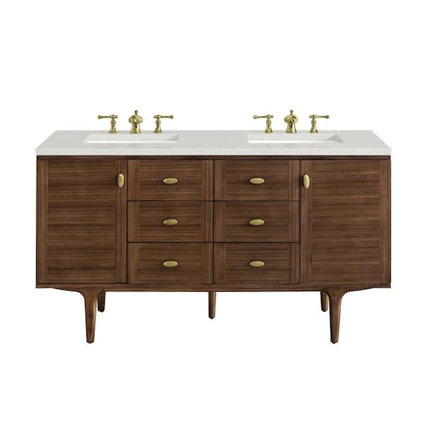 James Martin Vanities Amberly 60.0 in. W x 23.5 in. D x 34.7 in. H Double Bathroom Vanity in Mid-Century Walnut with Lime Delight Quartz Top