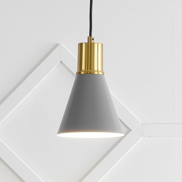 JONATHAN Y Apollo 6 in. 1-Light Gray/Brass Gold Empire Mid-Century Modern Iron LED Pendant Light