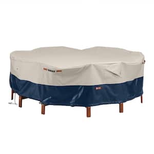 Mainland 94 in. L x 94 in. W x 23 in. H Fog/Navy Round Patio Table and Chair Set Cover