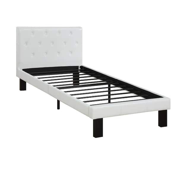 Benjara White Faux Leather Upholstered, Twin Bed With Padded Headboard