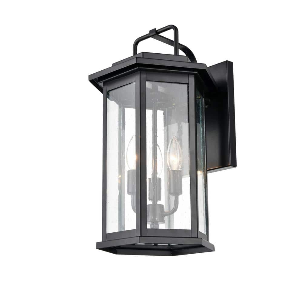 Ellis Black Powder Coat Outdoor Wall Sconce with Glass Panels