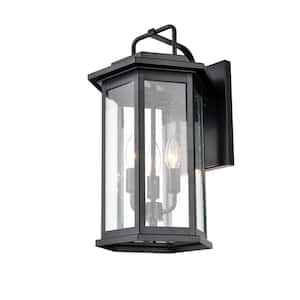 3-Light 18.25 in. Powder Coat Black Outdoor Wall Sconce