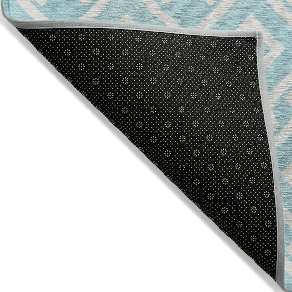 Aqua, Ivory 9 ft. x 12 ft. Woven Geometric Polyester Rectangle Indoor/Outdoor Area Rug