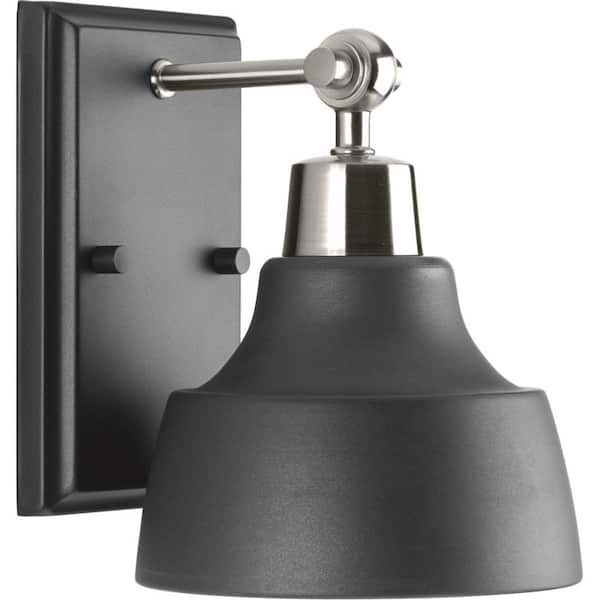 Progress Lighting Bramlett Collection 1-Light Brushed Nickel Matte Black Metal Shade Coastal Bath Vanity Light