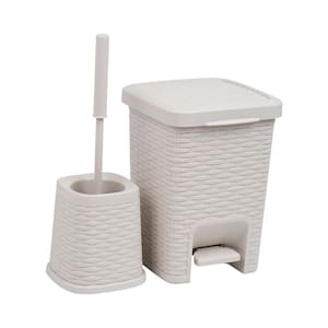 Basket Collection, Square Wastepaper Pedal Basket and Toilet Brush Set, Wicker Style, Bathroom, 2 Piece Set, Ivory