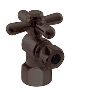 1/4-Turn Cross Handle Angle Stop Shut Off Valve, 1/2" IPS x 3/8" OD Compression Outlet, Oil Rubbed Bronze