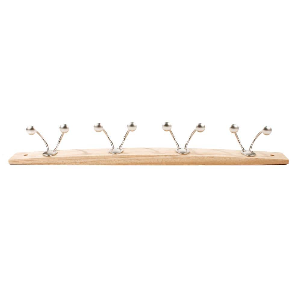 Maple Wood Wall Mount Rack with Satin Nickel Hooks