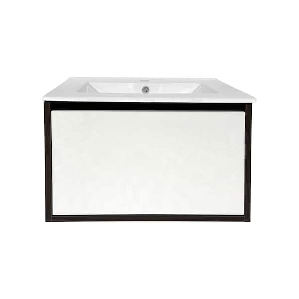ANGELES HOME 24 in. W x 18 in. D x 15 in. H Wall-Mounted Bath Vanity in White with White Ceramic Top