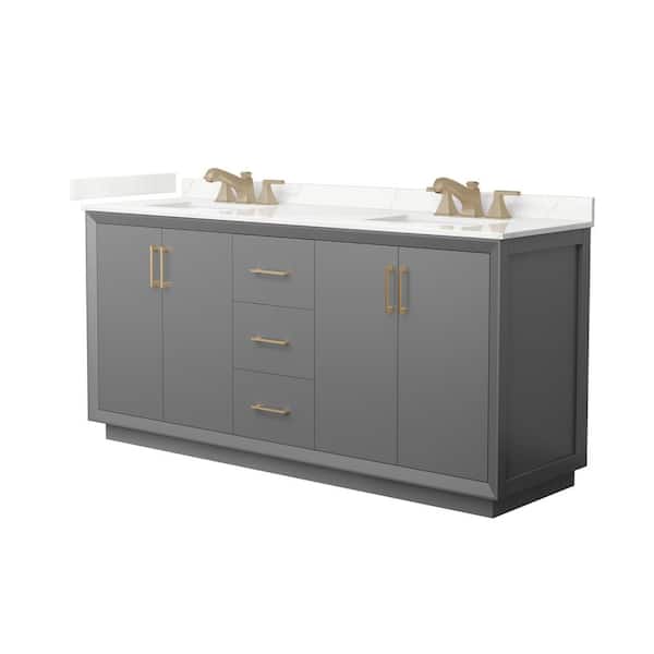 Wyndham Collection Strada 72 in. W x 22 in. D x 35 in. H Double Bath Vanity in Dark Gray with Giotto Quartz Top