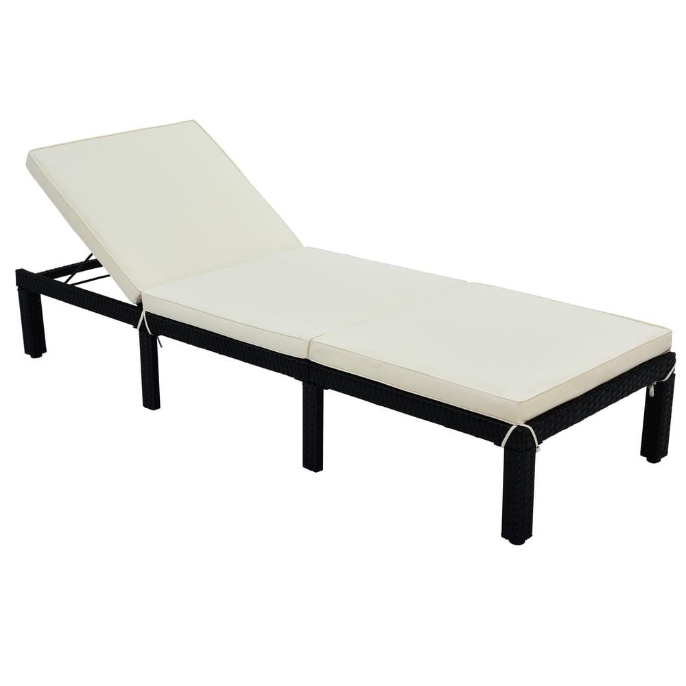 Beige Wicker Patio Furniture Adjustable PE Rattan Wicker Outdoor Chaise Lou