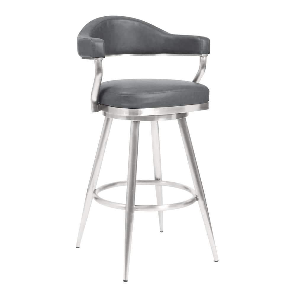 Amador 30 in. Brushed Stainless Steel and Vintage Grey Faux Leather Bar Height Bar Stool price history on PriceWatchPro