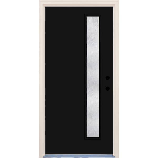 Builders Choice 36 in. x 80 in. Inkwell 1 Lite Rain Glass Painted Fiberglass Prehung Front Door with Brickmould