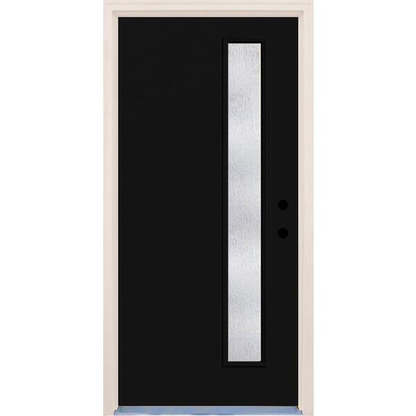 Builders Choice 36 in. x 80 in. Inkwell Left-Hand 1 Lite Rain Glass Painted Fiberglass Prehung Front Door with Brickmould