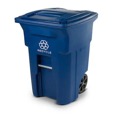 96 Gal. Blue Rollout Recycling Container with Attached Lid