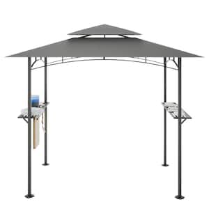 8 ft. x 5 ft. Gray Iron Outdoor Patio Grill Gazebo with BBQ Canopy