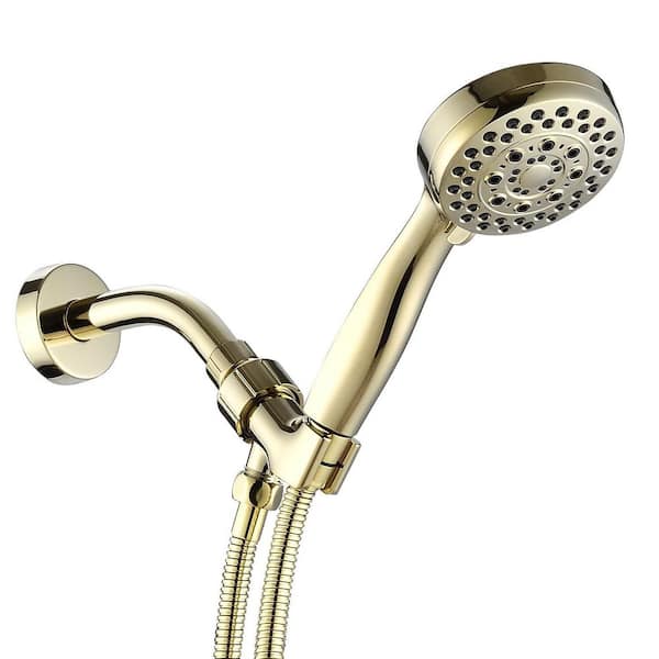 Tahanbath 5-Spray Patterns with 2.5 GPM 3.5 in. Wall Mount High Pressure Handheld Shower Head in Gold