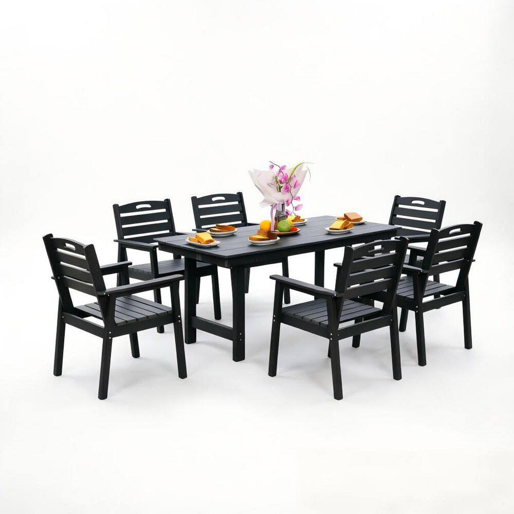 Blue 7-Piece HDPE Rectangular Standard Height Outdoor Dining Set durable construction easy to install price history on PriceWatchPro
