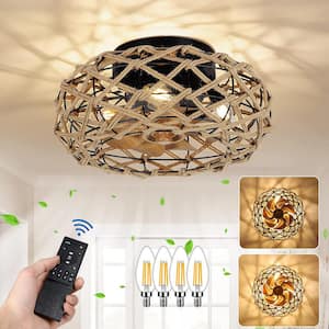 15.4 in. Farmhouse Remote Dimmable Ceiling Fan Bedroom Living Room Ceiling Lamp with 5 Lights, 6 Gear Wind Speed Fan