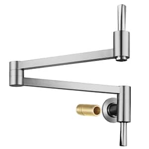 Wall Mounted Pot Filler with Double Handle and Double Joint Swing Arm in Brushed Nickel