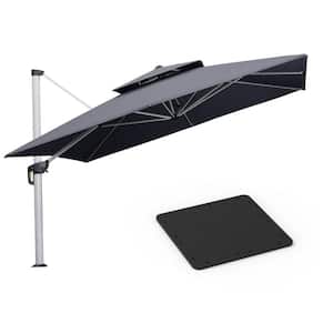 12 ft. Square High-Quality Aluminum Cantilever Polyester Outdoor Patio Umbrella with Base Plate, Gray