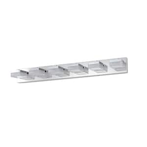 38.2 in. Modern 6-Light Chrome Acrylic LED Mirror Vanity Light Fixture for Bathroom and Makeup Tables