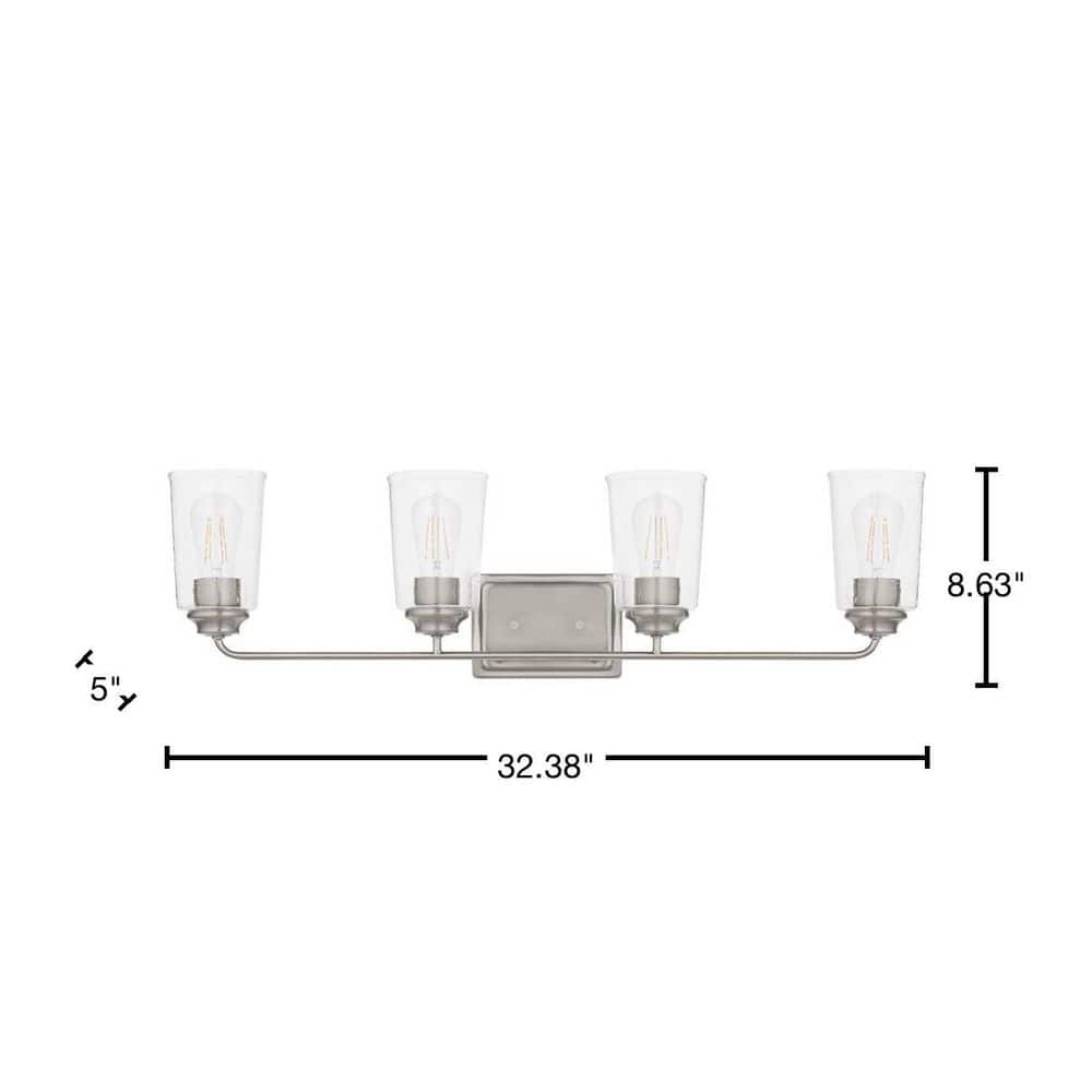 Evangeline 32" Brushed Nickel Vanity Light with Clear Glass Shades