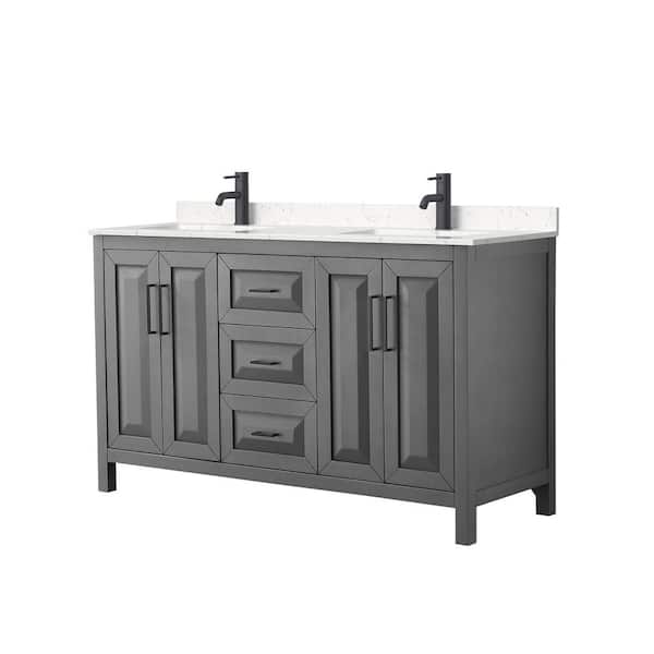 Wyndham Collection Daria 60 in. W x 22 in. D x 35.75 in. H Double Bath Vanity in Dark Gray with Carrara Cultured Marble Top