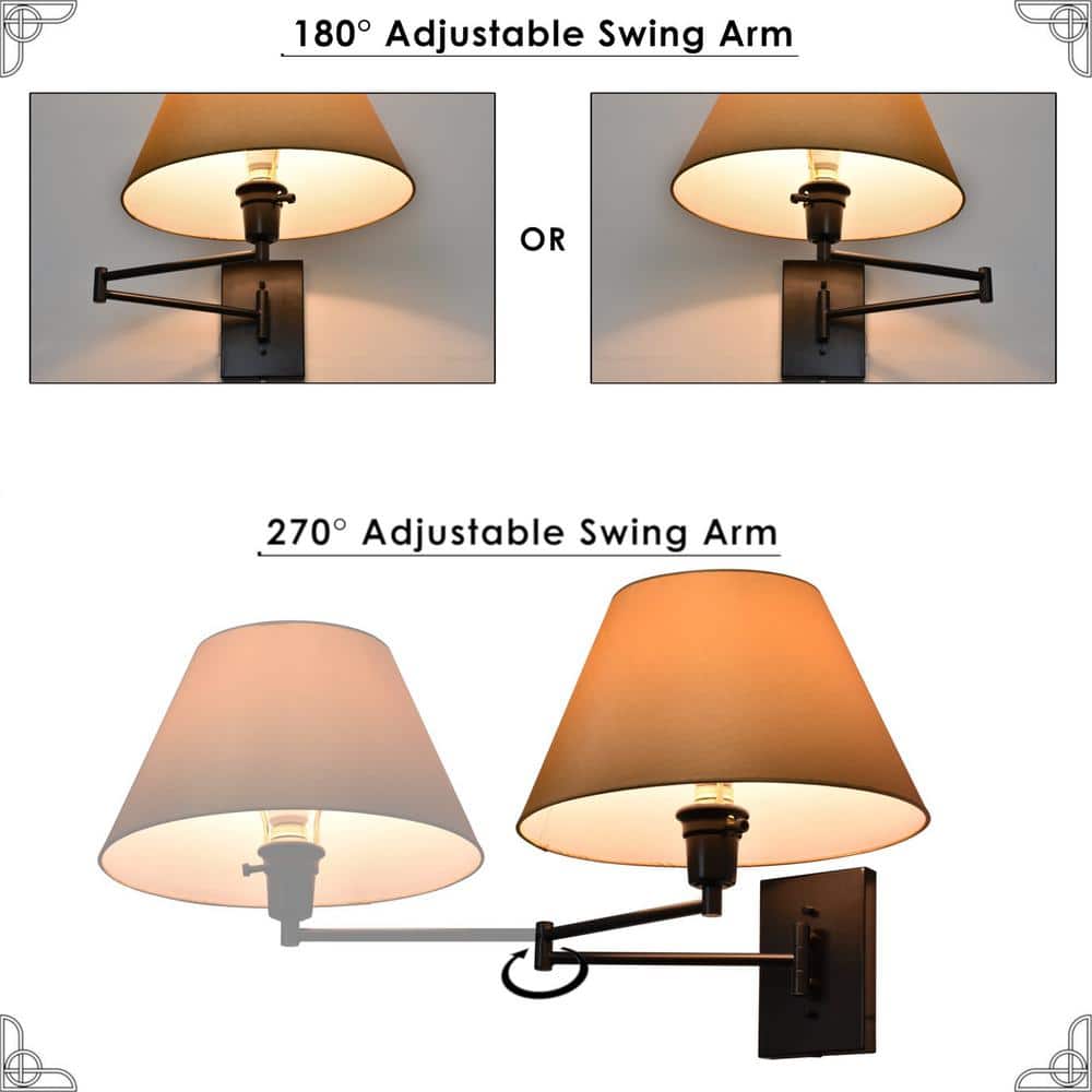 Cambridge 13" Black Swing Arm Wall Lamp with Golden Bronze Shade, 2-Pack