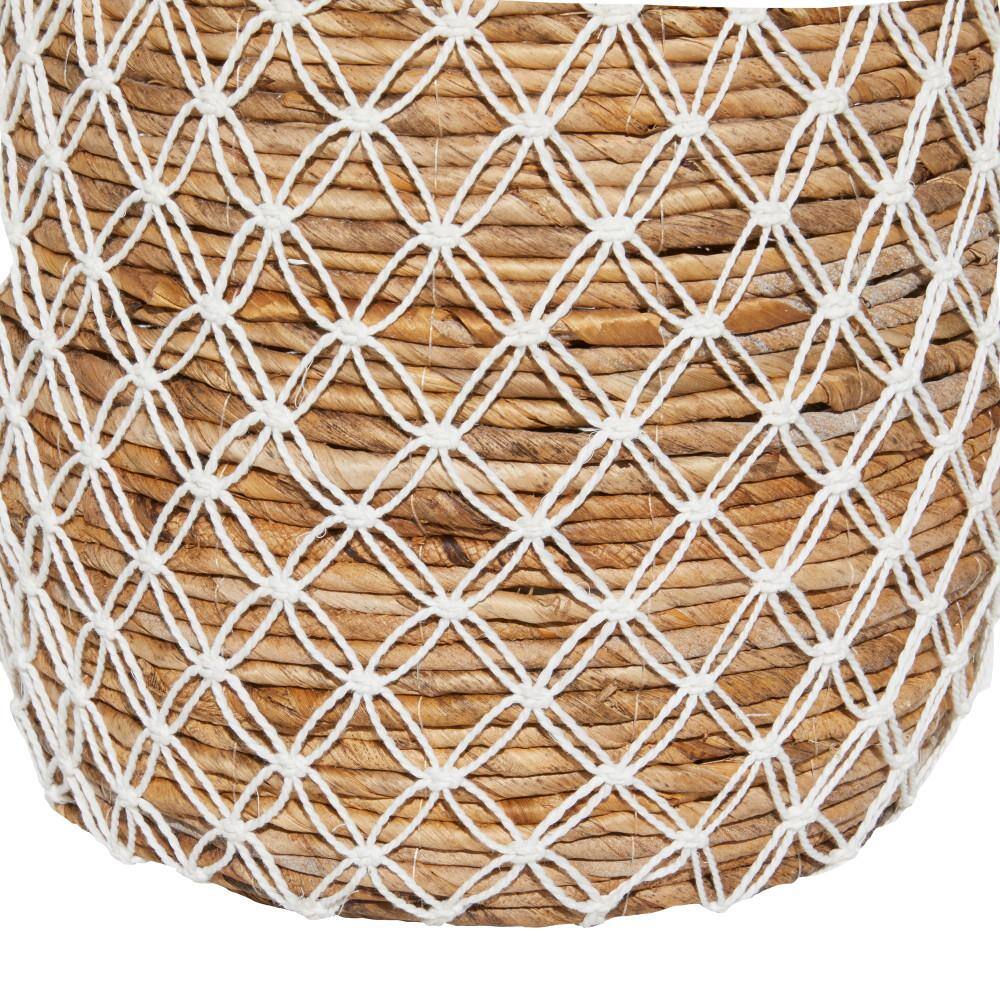 Handmade Brown and White Banana Leaf Round Storage Baskets, Set of 2
