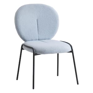 Celestial Mid-Century Modern Boucle Dining Side Chair with Black Powder Coated Iron Frame (Blue)